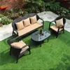 Sofá de Rattan Trançado para Exterior Pátio Varanda Terraço ao Ar Livre Jardim Aberto Cadeira de Rattan Proteção Solar à Prova d'Água Combinação Móveis de Lazer