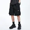 Calças cargo masculinas de verão, estilo escuro, high street, shorts com bolso grande, calças casuais esportivas de perna reta folgada, comprimento médio