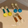 Aretes de Botón Redondos Plegados de Resina Estilo Bohemio Aguja de Plata, Aretes Estilo Vacaciones Europeo y Americano, Aretes de Lujo Ligero de Gama Alta al por Mayor