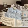 Roupas Infantis Estilo Coreano 2026 Novo Conjunto de Verão para Meninas com Colete Tricotado de Laço e Calça Saia Plissada Peça Única Tendência