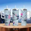 Stanley termo de 40 oz con asa para coche, taza de viaje con pajilla, vaso frío de hielo para coche, taza de agua de personaje kt cat