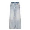 Pantalones largos rectos de pierna ancha, estilo callejero, holgados para hombre, con efecto lavado y desgastado tipo bigote de gato, versátiles y de caída suave.