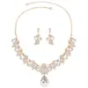 Conjunto de joyería de collar y pendientes de flor de gota de agua de moda europea y americana, accesorios para mujer de fiesta nupcial, vestido con piedra preciosa de cristal