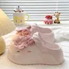 Estilo Dulce JaponésNuevas Sandalias de Perlas y Flores de Suela Gruesa para Mujer, Zapatillas Versátiles para Exteriores de Punta Cerrada