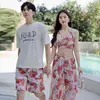 Traje de Baño Coreano Delgado para Pareja Bikini de Tres Piezas Dividido Traje de Baño para Mujer Pantalones de Playa para Hombre Ropa de Baño para Pareja