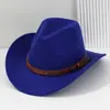 Sombrero Vaquero Occidental de Ala Curva para Hombres y Mujeres, Sombrero con Cinturón de Hebilla Cuadrada de Cuero con Remaches Metálicos, Sombrero de Jazz para Fiesta