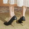 Tacones Altos Zapatos de Salón para Mujer Talla Grande 2024 Nuevo Primavera y Verano Zapatos Pequeños de Cuero