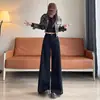 Jeans Negros de Pierna Ancha de Cintura Alta para Mujer, Modernos y Versátiles, Nuevo Estilo Otoño e Invierno 2025, Pantalones Acampanados Sueltos