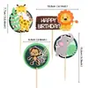 Mesa de Postres Decoración de Pastel Tigre Verde Topper Inserto de Cumpleaños Tema Mono Pequeño Estilo Bosque Push Pop Zoológico
