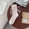 Meias de Renda com Laço Estilo Ballet para Mulheres, Meias de Cano Médio, Malha Fina Respirável para Primavera e Verão, Meias Longas Brancas Empilhadas de Renda