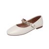 Textura de pele de carneiro distinta flor fivela de metal Mary Jane 2024 outono plano de bico redondo couro genuíno sapatos de camada única com sola macia para mulheres