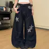 Jeans retro americanos con estampado de leopardo y bordado de estrella para mujer, primavera y otoño 2026, holgados, desgastados, casuales, versátiles, de pierna ancha