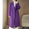 Cardigan Elegante de Lã 100% com Botões Duplos para Mulheres, Cor Sólida, Manga Longa, Decote V Profundo, Casaco de Tricô, Casaco de Lã