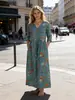 Vestido Retro Floral Más Vendido de Amazon para Mujer, Cuello en V, Mangas Tres Cuartos, Corte Holgado Estilo Vacaciones, Ropa para Mujer en Stock