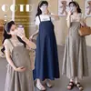 Conjunto de Dos Piezas para Maternidad Verano 2026 Estilo Coreano Holgazán Camiseta de Algodón Copo de Nieve para Maternidad + Vestido con Tirantes y Cordón para Ajustar la Cintura