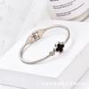 Jóias Femininas de Estilo Coreano Transfronteiriço Pulseira de Aço Titânio Trevo de Quatro Folhas Ouro Rosa Joias de Mão Pulseira de Diamante Aberto que Não Desbota
