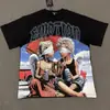 Comércio Exterior Transfronteiriço Atacado Nova Marca Tendência Estilo Americano Camiseta 280g de Manga Curta para Homens e Mulheres com Strass Estampado, Caimento Solto Manga Meia