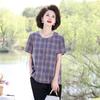 Verano 2025 Nuevo Top Casual de Cuadros para Madre Estilo Occidental Vestido de Verano para Mujeres de Mediana Edad y Adultas Mayores Camiseta de Manga Corta para Mediana Edad