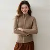 Cárdigan de cachemira con cremallera, tejido de punto trenzado y cuello alto para otoño e invierno, prenda exterior casual de corte holgado para mujer