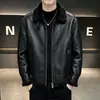 Chaqueta de invierno gruesa y cálida con forro de piel para hombre, comercio exterior transfronterizo, con cuello de solapa, abrigo de cuero para hombre