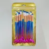 Conjunto em estoque para atacado de dez pincéis de maquiagem com cauda de peixe galvanizada, ferramentas de beleza coloridas galvanizadas com dez caudas de peixe