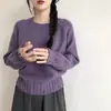 Suéter de Punto de Color Sólido con Cuello Redondo, Estilo Perezoso Otoño e Invierno para Mujer, Manga Larga, Corte Holgado, Adelgazante, Versátil, Top Corto Suave de Punto para Mujer