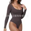 Body Modelador Sexy com Decote U Costas Abertas Emagrecedor com Controle de Barriga e Modelagem da Cintura, Modelador Corporal de Manga Longa