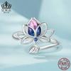 Anillo abierto original de Aifule con diseño de loto en degradado azul y rosa, de plata de ley s925, pulsera, joyería a juego para mujer