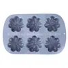 Forma de bolo de silicone com seis formas de flor tridimensionais conectadas, forma para assar bolo, forma para cupcake