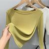 Camiseta para Mujer 2025 Nuevo Estilo Color Sólido Canalé Manga Corta con Elegante Diseño Hombros Descubiertos y Top Elástico Ceñido a la Cintura