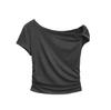 2025 Nova Camiseta de Verão Estilo Pure Lust Super Bonita Única Ombro Inclinado Slim Manga Curta Feminina Top de Design Exquisito