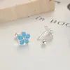 Brinco de Tarraxa com Fio de Flor Azul Feminino Verão Prata Esterlina 925 Flor Doce Moda Piercing de Orelha Personalizado Ins Elegante Joia de Orelha