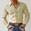 Nova camisa masculina de manga longa estampada em estilo étnico com design de botões regular, top de manga longa com caimento sazonal