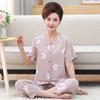 Pijama para madres de mediana edad y mayores, con estampado digital, pantalones de manga corta, tejido de algodón sintético, ropa de casa, conjunto de cárdigan con botones florales