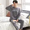 Algodón Puro Conjunto de Pijama de Manga Larga con Dibujos para Hombre Ropa de Casa Talla Grande Pantalones Sueltos Otoño para Hombre Se Puede Usar al Aire Libre