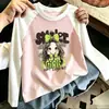 Camiseta infantil de manga comprida com estampa de desenho animado em algodão, gola redonda, estilo coreano, color-blocking, marca moderna, novo top versátil fofo para primavera/outono