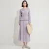 Traje de Dos Piezas para Mujer con Pliegues Estilo Miyake, Manga Larga, Otoño, Elegante Cárdigan Ajustado a la Cintura, Falda con Caída