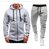 Novo Suéter Casual com Zíper e Capuz Jaqueta Cardigan Liso Masculino Conjunto