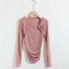 Camiseta de malha com flor de malha, manga longa, falsa duas peças, verão fina, sexy, slim, gola quadrada, blusa básica para mulheres