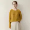 Camiseta feminina básica de mistura de seda-caxemira-seda com gola redonda e mangas compridas, novo estilo de outono, top liso confortável e macio