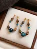 Pendientes de Perlas con Cuentas de Piedra Ojo de Tigre Azul Diseño de Lujo Retro Elegante Accesible Pendientes de Piedra Ojo de Tigre Maillard Otoño e Invierno para Mujer