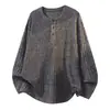 Camiseta base de punto acanalado estilo Henry europeo y americano estilo old money, camiseta de manga larga holgada para otoño e invierno, top holgado casual