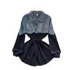Ropa de Verano para Mujer de Manga Larga Estilo Ligero Maduro Transfronteriza Camisa con Costuras de Mezclilla de Alto Gama en Color Contrastante que Ceñe la Cintura y Falda Corta