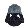 Transfronterizo Transfronterizo Estilo Ligeramente Maduro Manga Larga Verano Mujer Mezclilla Costura Contraste Cintura Temperamento Camisa Corta