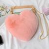 Nova bolsa feminina de pelúcia com corrente em formato de coração, bolsa transversal feminina, bolsa pequena em formato de coração de pêssego, bolsa transversal de ombro feminina