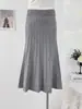 Falda de punto simple casual de color liso estilo coreano, nueva de otoño 2026, de cintura alta, corte ajustado, línea A, recta