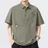 Camisa Polo de trabajo retro americana de alta gama de seda helada para hombre, camisa de verano moderna de corte holgado con cuello, camiseta de manga corta para hombre