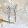 Elegantes Pendientes Largos de Influencer Nuevos Pendientes de Circonita Accesorios para Vestido de Novia Banquete Cumpleaños Pendientes de Novia Sencillos