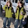 Chaqueta cortavientos para niña, modelo de primavera y otoño, nueva y elegante gabardina con capucha y bloques de color para niños, top de otoño para niños mayores