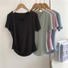 Camiseta plisada de manga corta con cuello en V ajustada para mujer, estilo fino de verano, look puro y sexy, top adelgazante, blusa estilo coreano